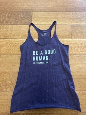 Purple only human "Be A Good Human" Racerback Tank small
